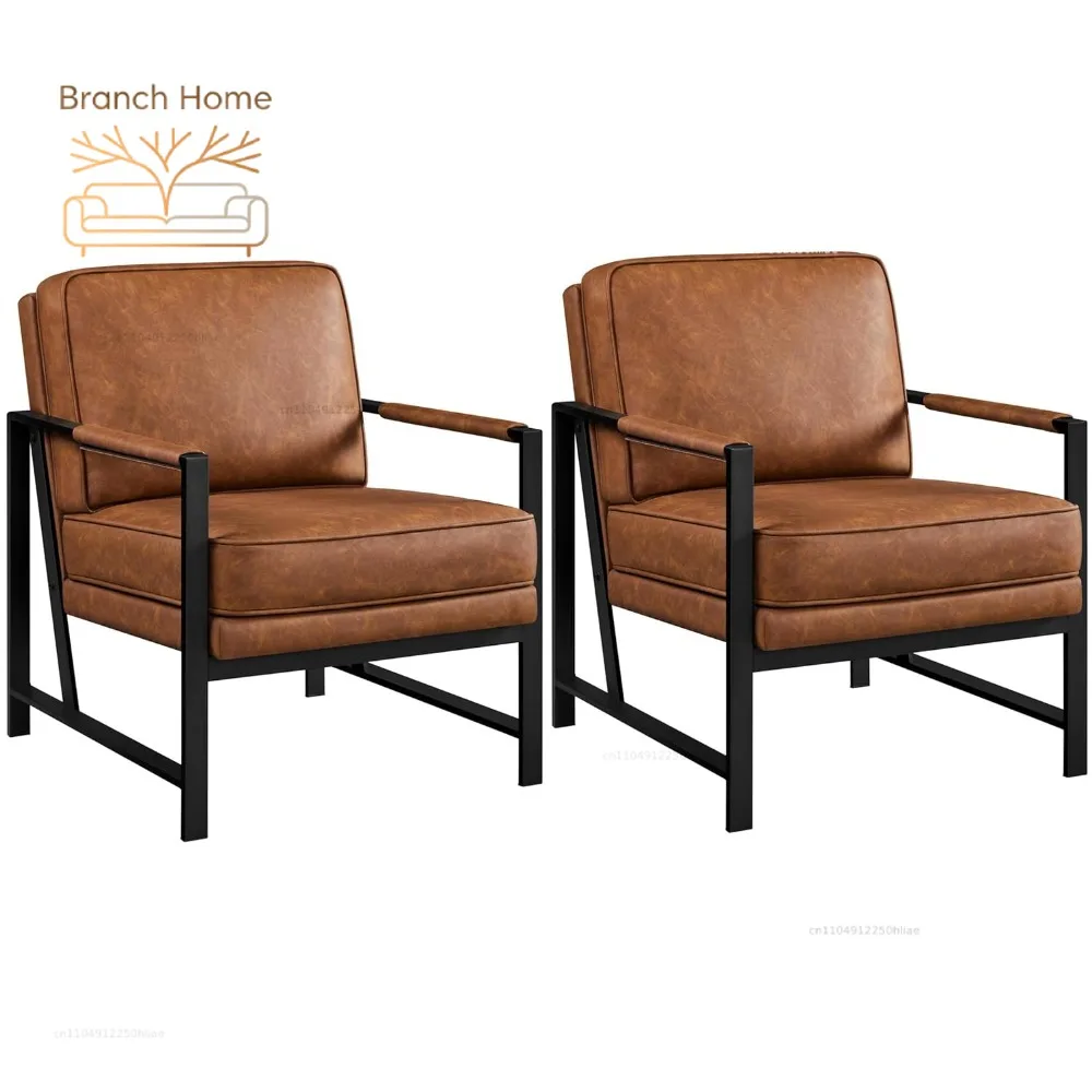 PU Leather Armchairs, Retro Leisure Accent Chair with Extra Soft Padded and Cushion, 105 Degree Slant Back