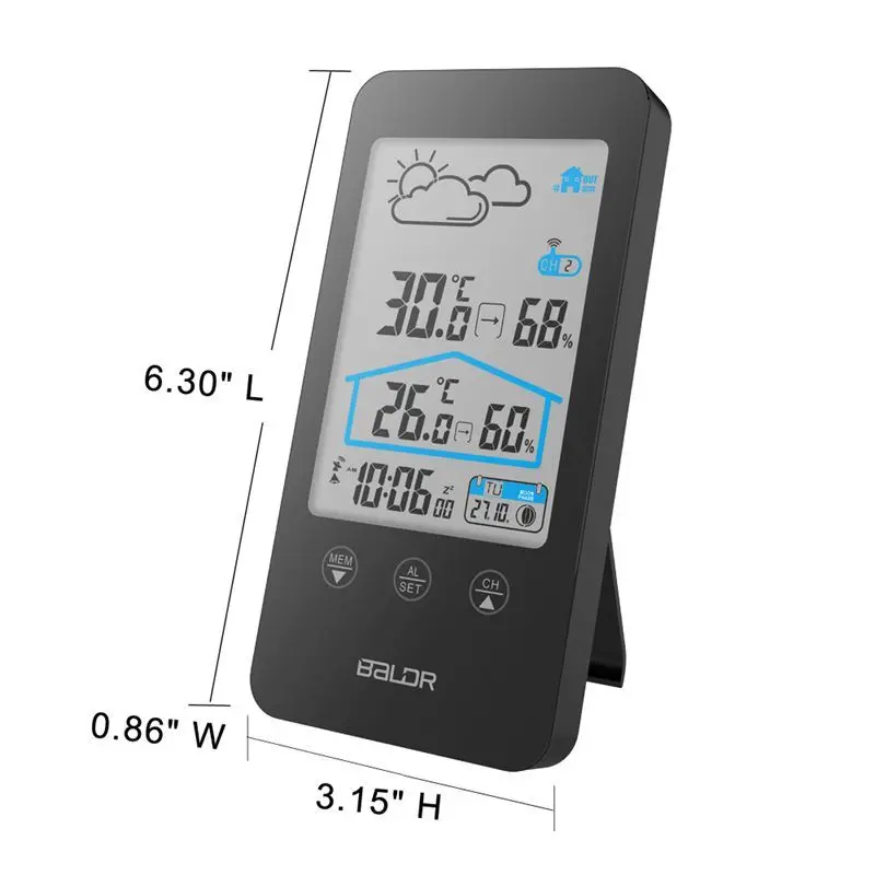 Household Touch Screen Wireless with Moon Phase Function Indoor and Outdoor Electronic Thermometer Weather Station Thermometer