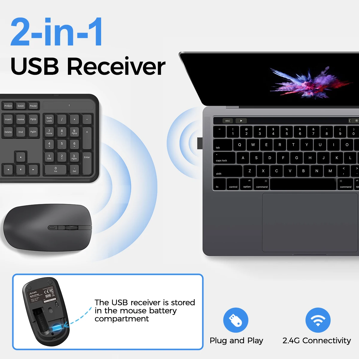 2.4G Wireless Keyboard Mouse Set 104 Keys Silent Keyboard 800-1600DPI Optical Mouse Ergonomic Office Computer for PC Laptop view 2
