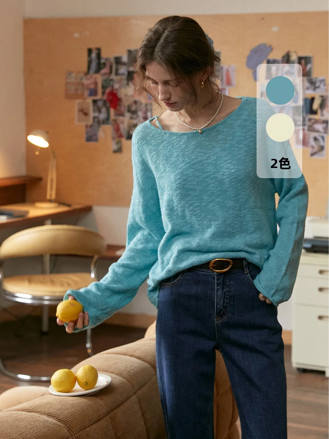 

Summer Exclusive SimpleRetro Women's Cotton Knitted Cardigan Top Strap Sweater French Style Loose Fit Soft Cotton Long Sleeve