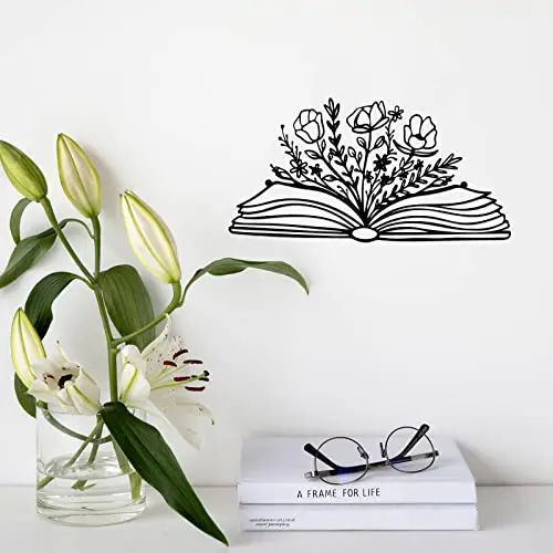 

1pc Book with Flowers Metal Wall Mounted Art,Book Flower Metal Iron Sign,Floral Book Sign,Book Lover Gift,Library Wall Decor