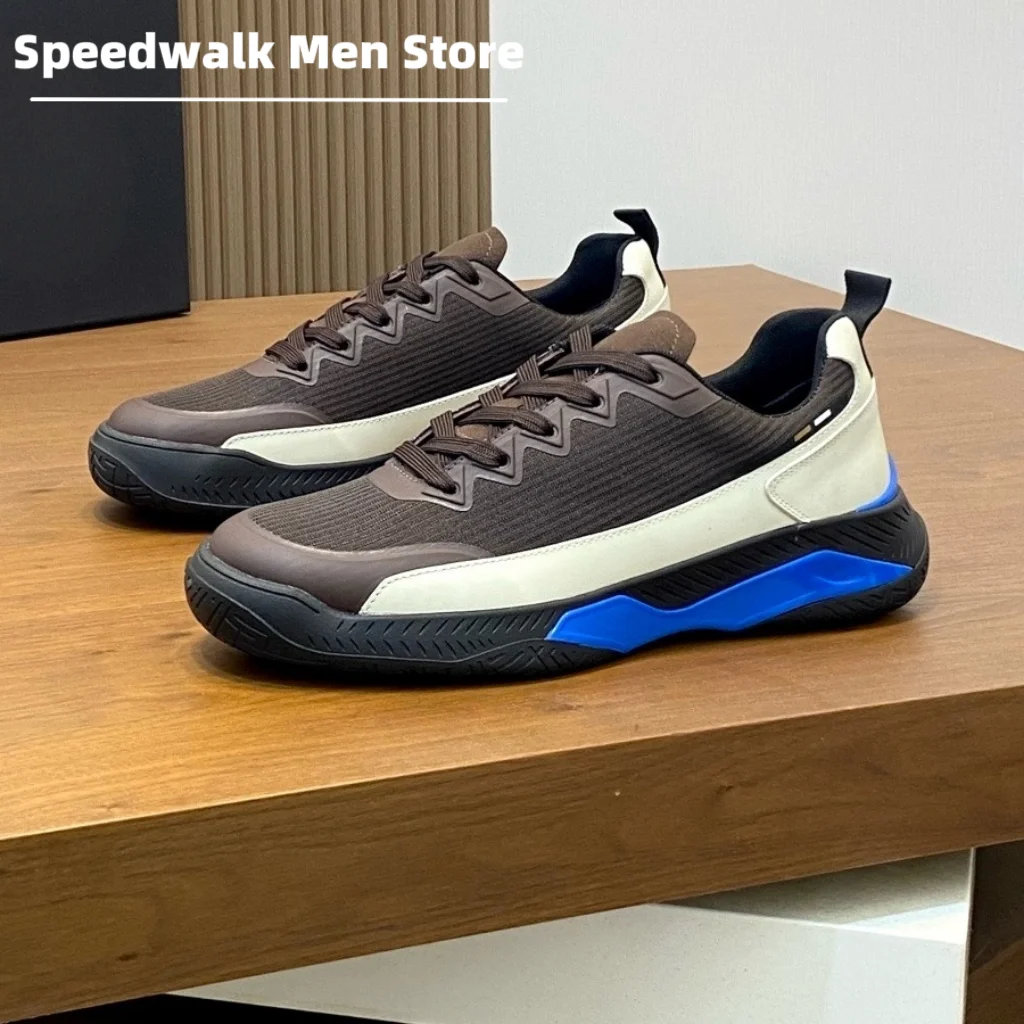 Men Breathable Knit Casual Sneakers Color Block Patchwork Thick Non Slip Sole Walking Trainers Lightweight Office Sport Shoes