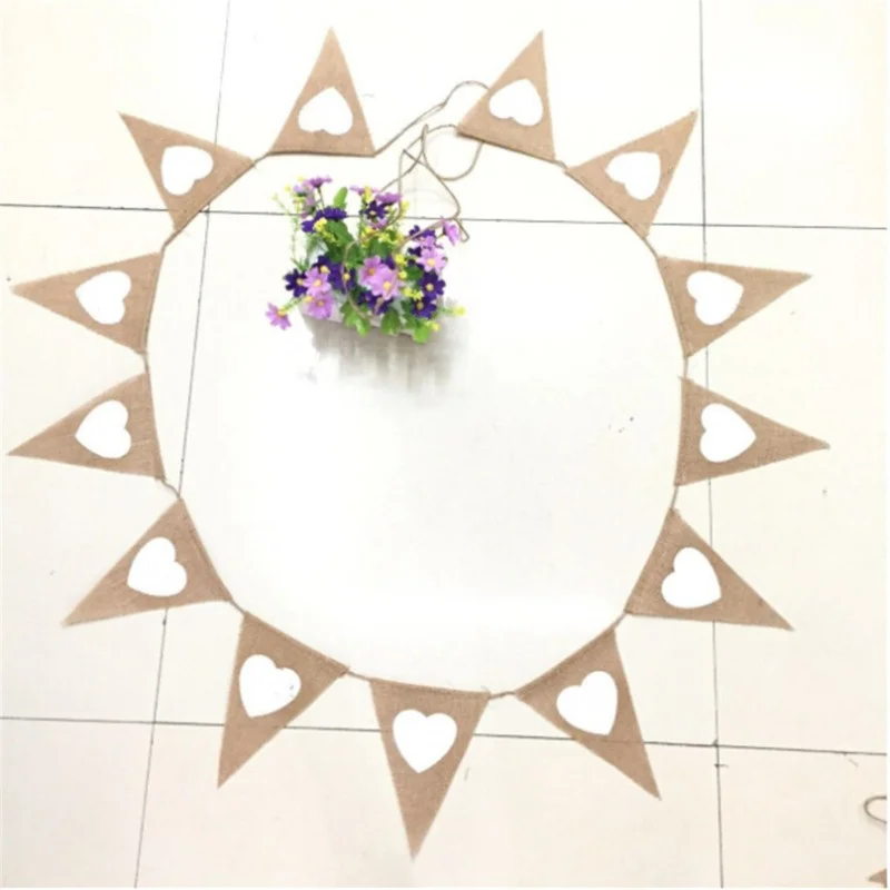 1PC Wedding Party Heart shaped Picture Decoration Flag Hanging Linen Material Activity Atmosphere Hanging Flag