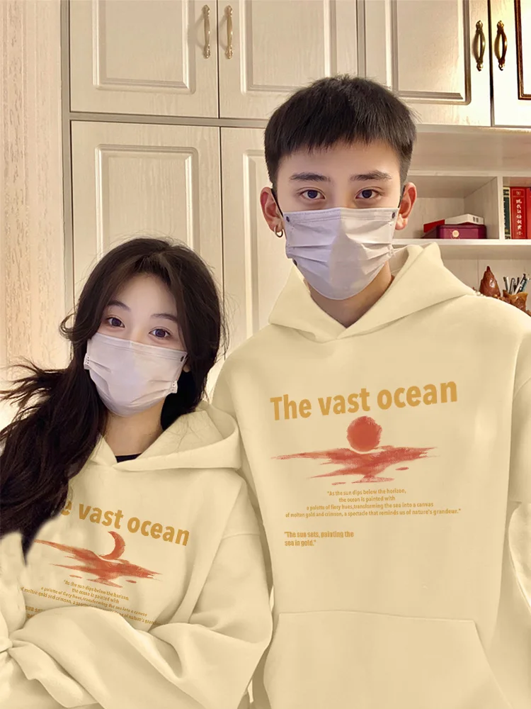 Speciale Zon En Maan Zonsondergang Patroon Paar Hoodies 2024 Nieuwe Mode Losse Capuchon Sweatshirts