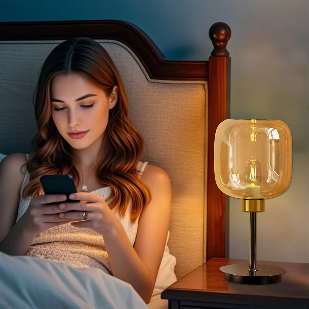 

Vrygle Bedside Table Lamp Eye-protection Reading Light Glass Nightstand Desk Lamp for Living Room,Offices