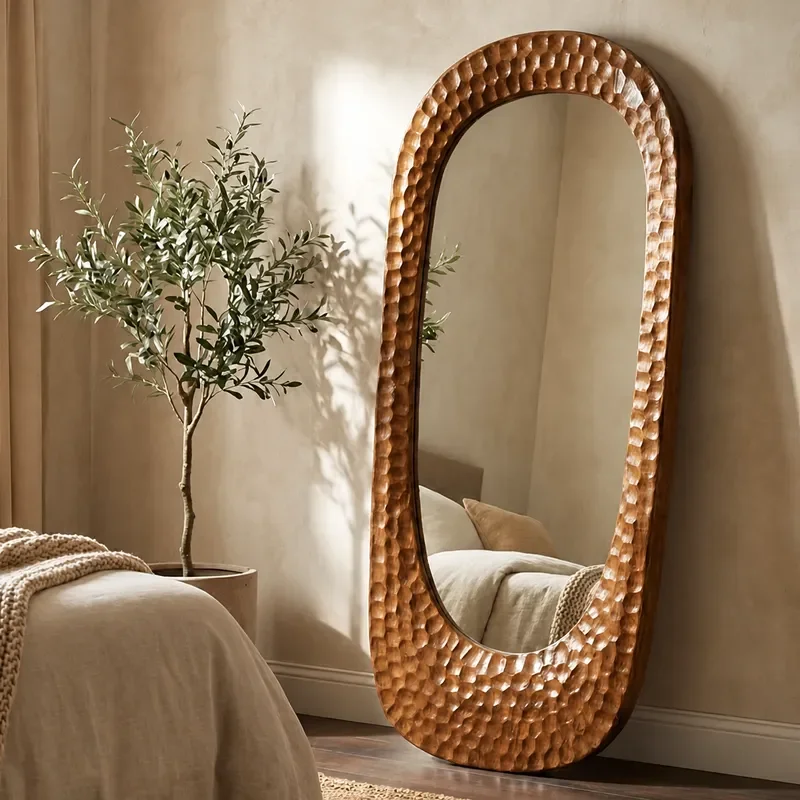 Vintage Floor to Ceiling Wall Mirror Nordic Medieval Style Special Shaped Dressing Mirror for Cloakroom Art Fireplace Decor