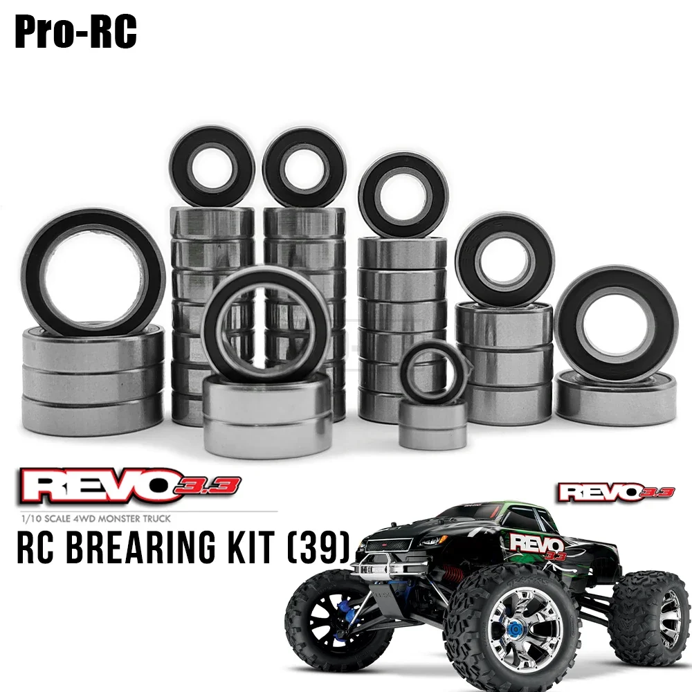 

39Pcs Ball Bearing Set KIT Metric Black Rubber Sealed Fit Traxxas 1/10 REVO R-EVO 3.3 Racing Chrome Steel RC Monster Truck Car