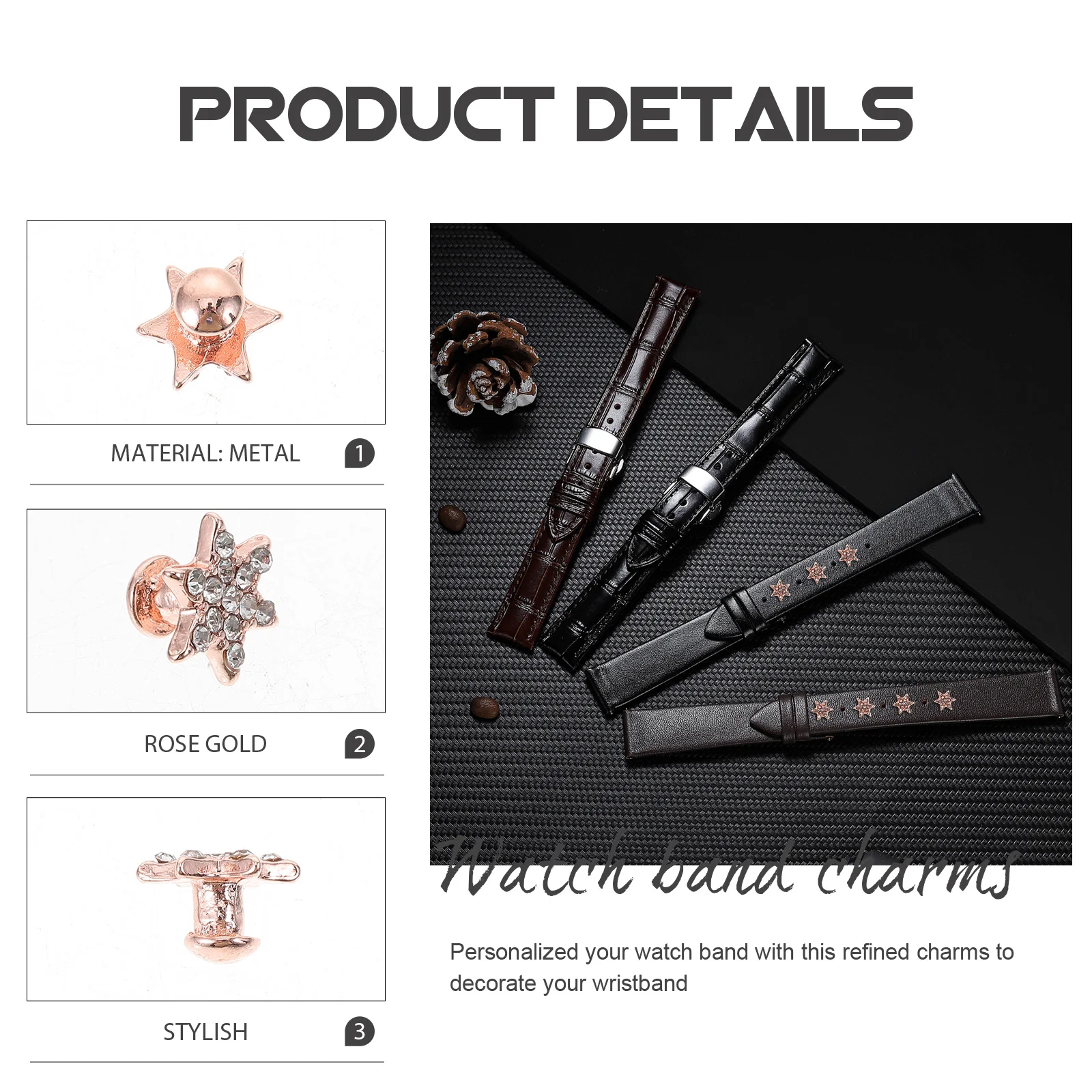 

3pcs For Metal Charms Watch Decoration Band Decorative Nail Accessories Silicone Band Watch Supplies