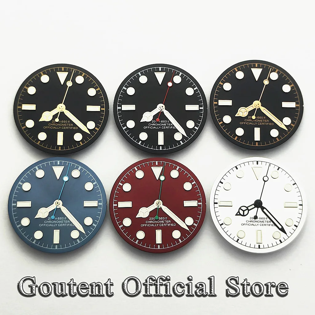 Goutent 28.5mm Sterile black Diver Chronometer Watch Dial+hands Multi Color Fit NH35 Miyota ETA Watch Mod Replacement Parts