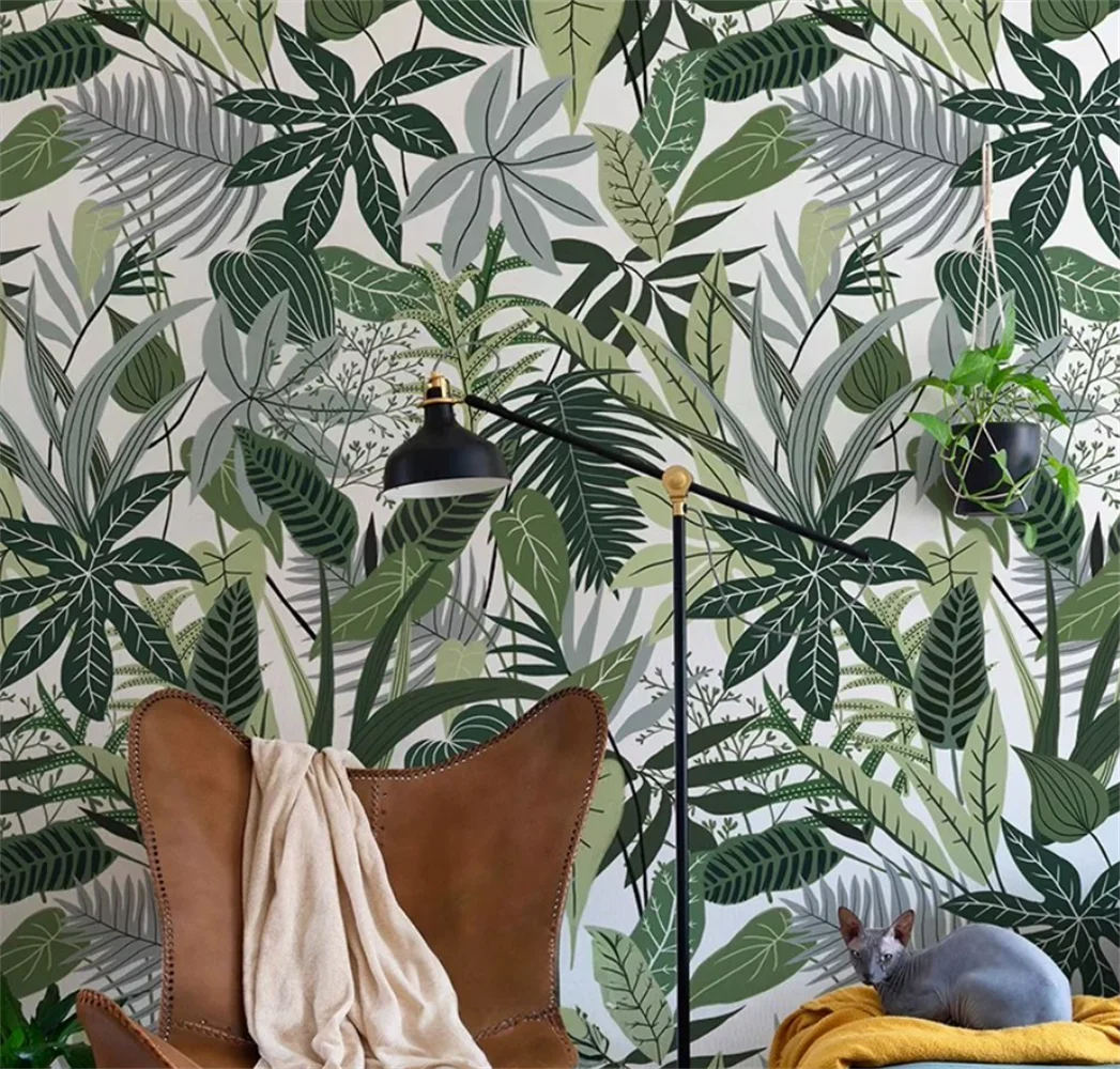 Southeast Asian tropical plant leaves living room sofa customization mural customization bedroom background wallpaper