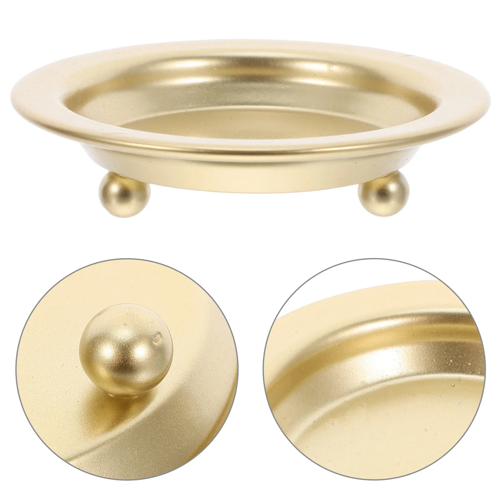4Pcs Vintage Tray Set Gold Iron Plate Round Porcelain Base Decorative Pillar Holder Wax Catcher Table Decorations