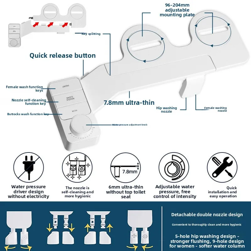 

Butt-washing gadget with buttons, no electricity required, perineal wash, female wash device, detachable cleansing device