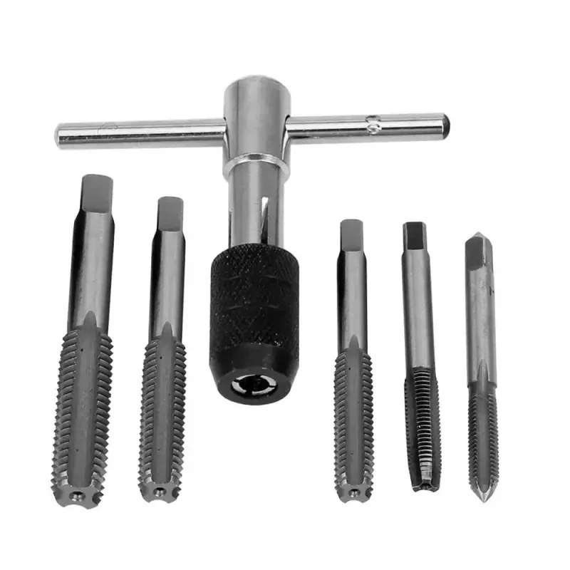 6Pcs Tap Drill Wrench Set M3-M8 Thread Tapping Tool Hand Tap Holder Screw Tap Metric Plug Tap Threading Kit Repair Tool