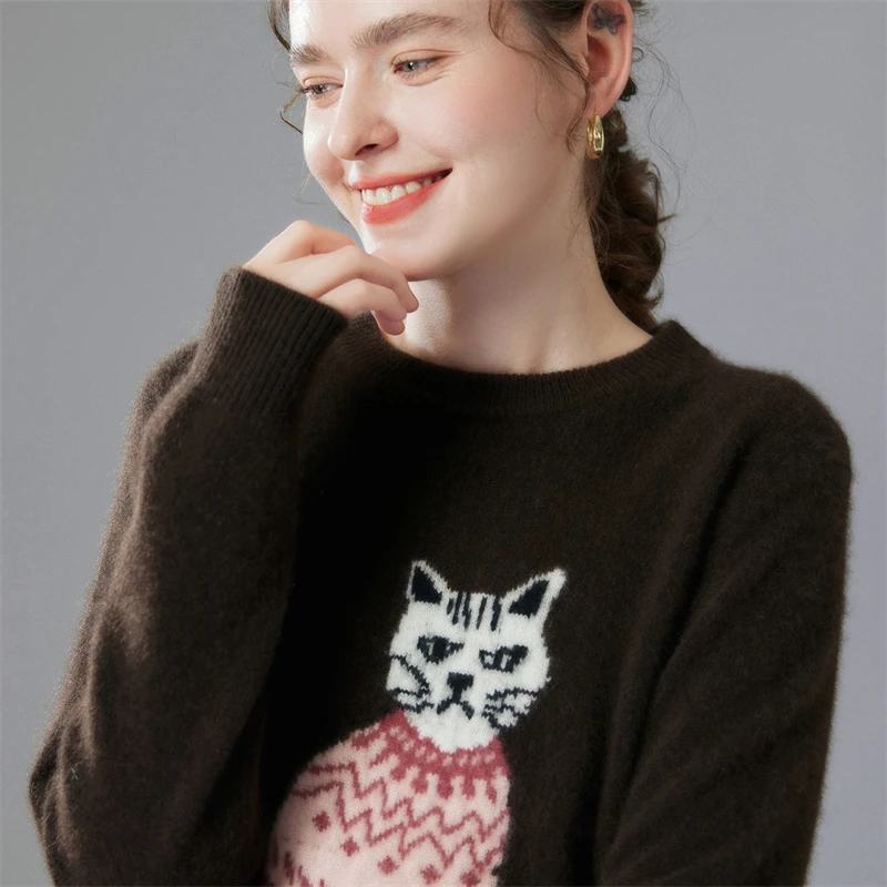 

Женский свитер MVLYFLRT из 100% кашемира, вязаный пуловер с круглым вырезом, модный повседневный топ с вышивкой, осенне-зимняя женская одежда