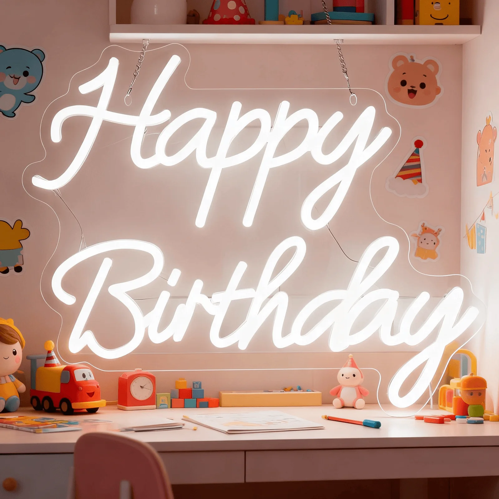 Happy Birthday Neon Sign for Wall Decor, USB Powered LED Neon Sign with Switch, Ideal for All Ages Home Party Decor