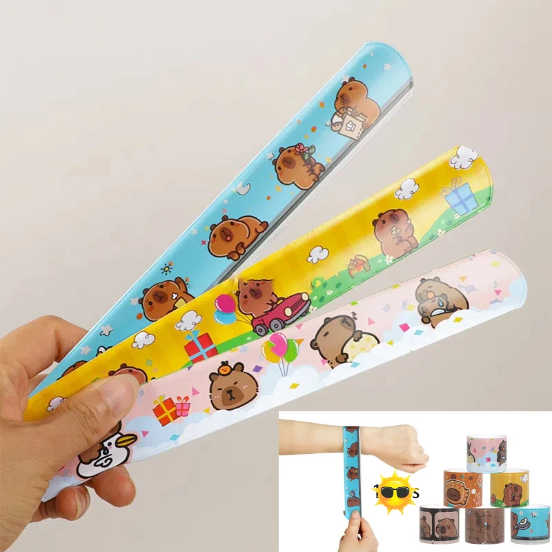 12pçs pulseiras de tapa de pvc, animais fofos, capivara, dinossauro, abelhas, lembranças para festa de aniversário infantil, recompensas escolares, presente de dia das crianças