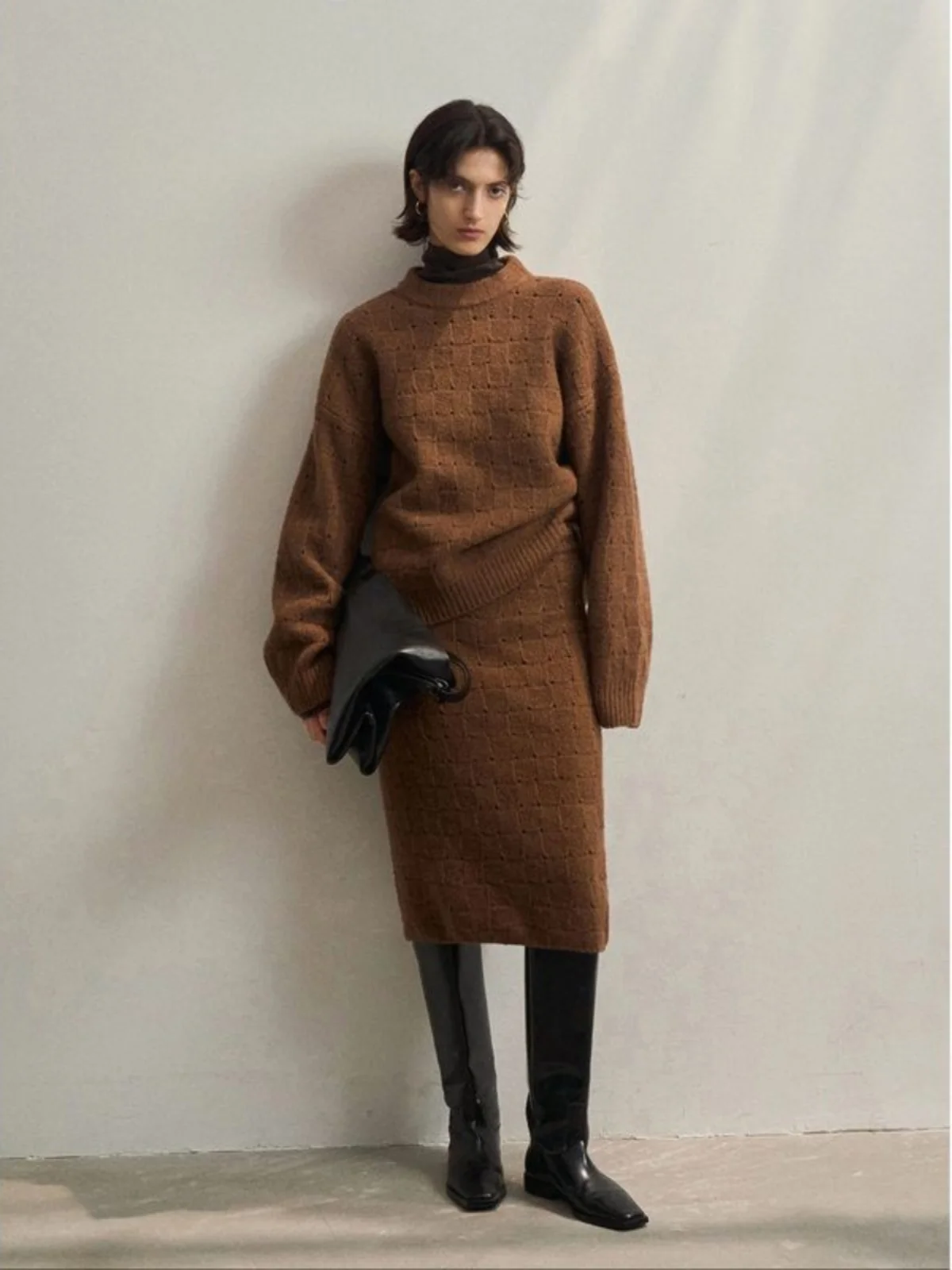 Thirteen Rows Colne Winter Advanced Elastic Waist Fleece Blended Woven Soft Skin-friendly Wool Skirt C4490