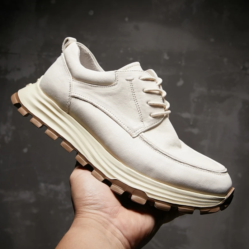 

Breathable Outdoor Men's Workwear Shoes Retro Fashionable Soft Genuine Leather Business Casual Sports Shoes Men Chunky Sneakers