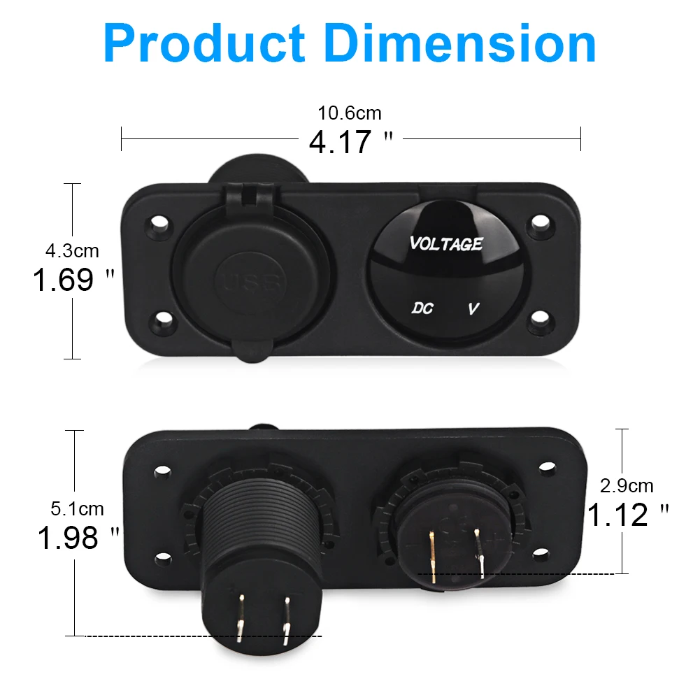 12V Marine USB Outlet Socket Panel 2 in 1 led Digital Voltmeter 4.2A Dual USB Ports Waterproof Charger for Car Motorcycle ATV