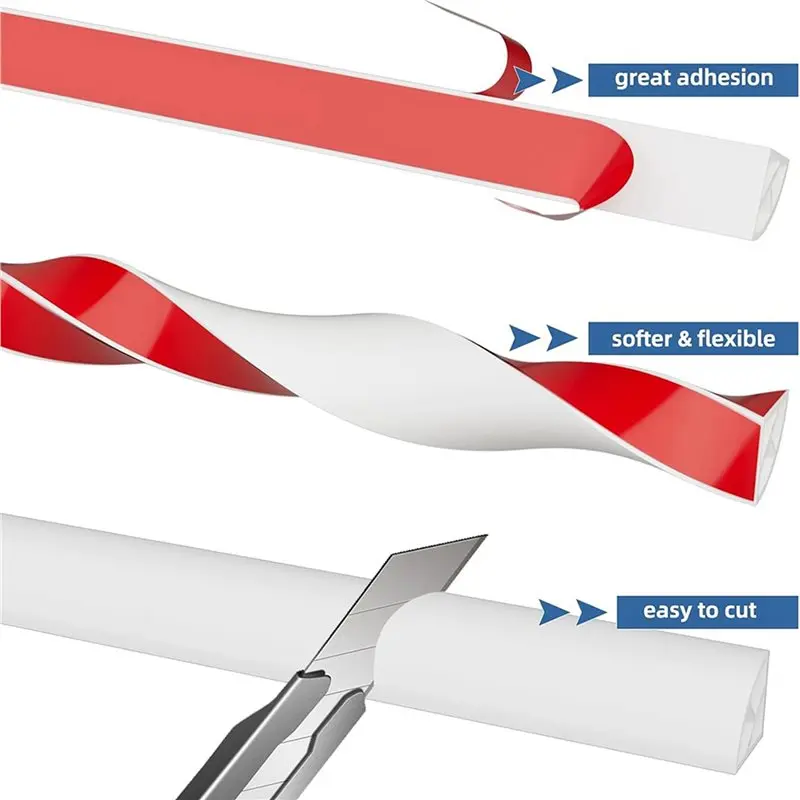 AT43-2X Flexible Quarter Round Molding Bendable Molding Trim,Peel And Stick Silicone Rubber Edge Trim For Floor,Tub,Cabinet