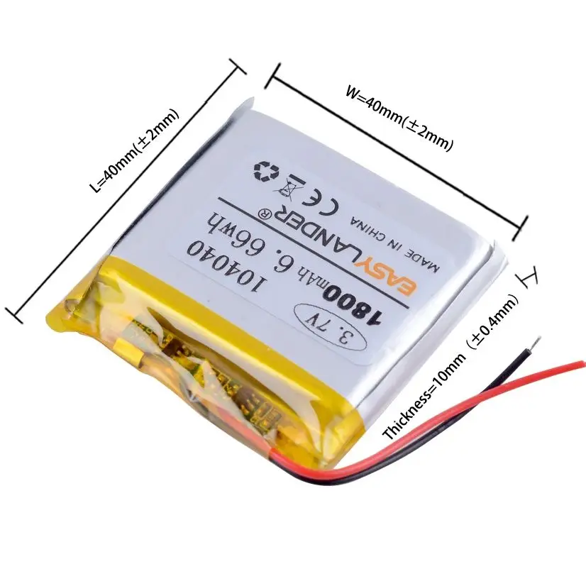 10PCS/Lot Silicone Wires 104040 3.7V 1800mAh Rechargeable Lithium Li-ion Polymer Battery GSP974241HT Batteries