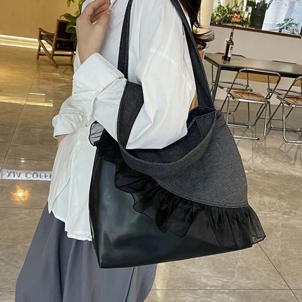 المحمولة الدنيم الأزرق حمل حقيبة الكورية نمط بو التنقل الكتف الحقيبة المغناطيسي زر تنوعا سعة كبيرة حقيبة تحت الإبط