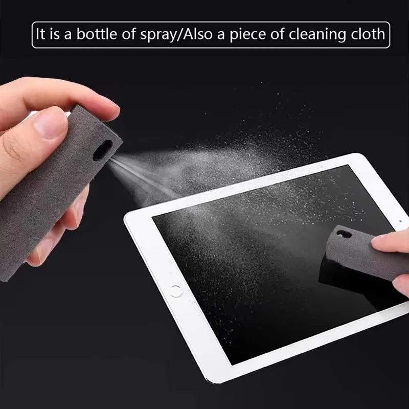 1/2pc 2 In 1 Screen Cleaner Spray Portable Tablet Mobile Phone Touch Screen Microfiber Cloth Dust Removal Cleaning Tool
