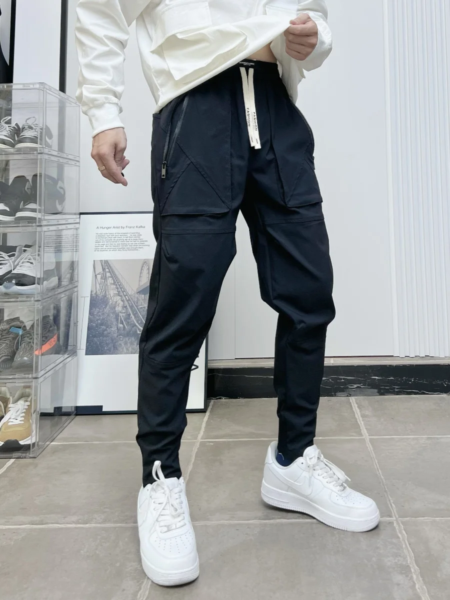 

Мужские повседневные брюки свободного кроя на весну-осень, карго-брюки в американском уличном стиле, молодежные брюки с манжетами до щиколотки для активного отдыха