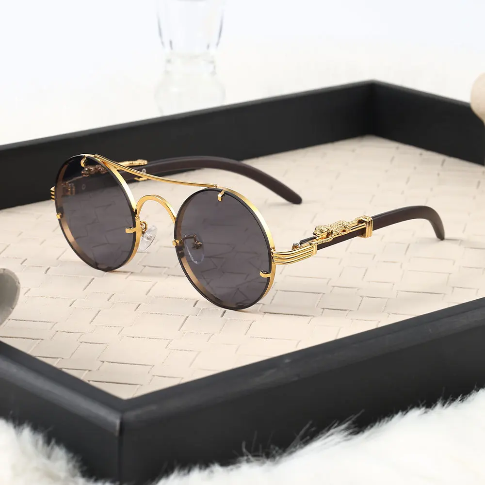 

Men Vintage Round Sunglasses Fashion Double Bridge Multicolor Shades Women Retro Trendy Brand Luxury Design Sun Glasses