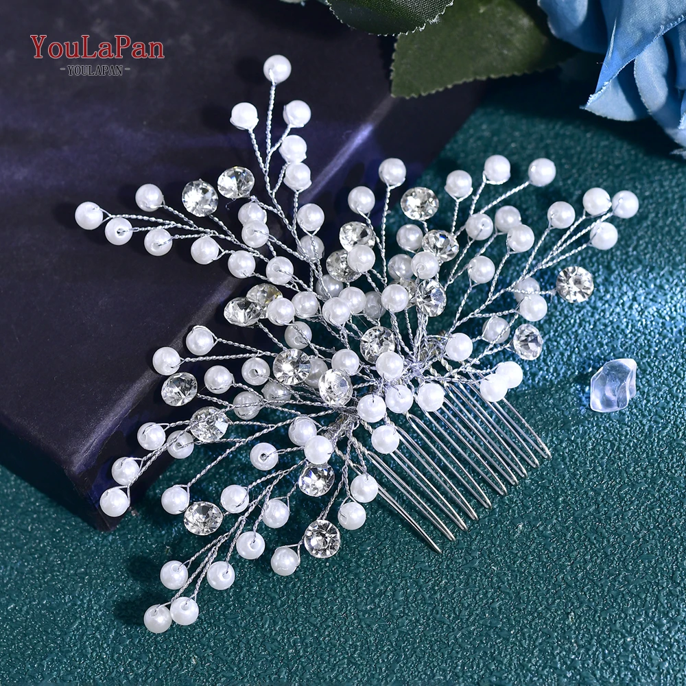 Youlapan cor prata pérola strass pente de cabelo bandana casamento pente lateral acessórios para o cabelo noiva tiara jóias de cabelo hp797