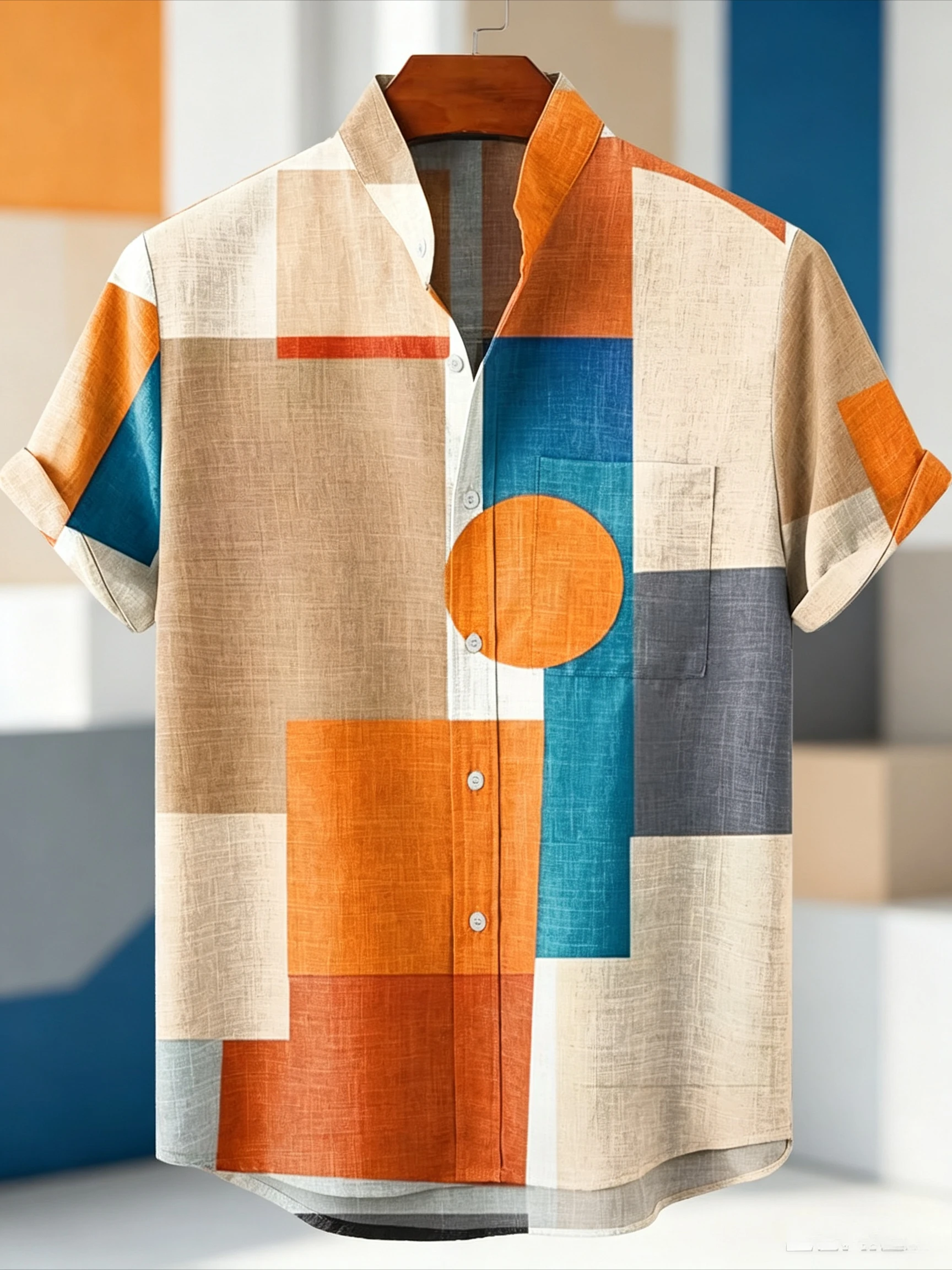 2026 men's hot selling summer elegant art retro printed short sleeved shirt comfortable linen fabric casual button top