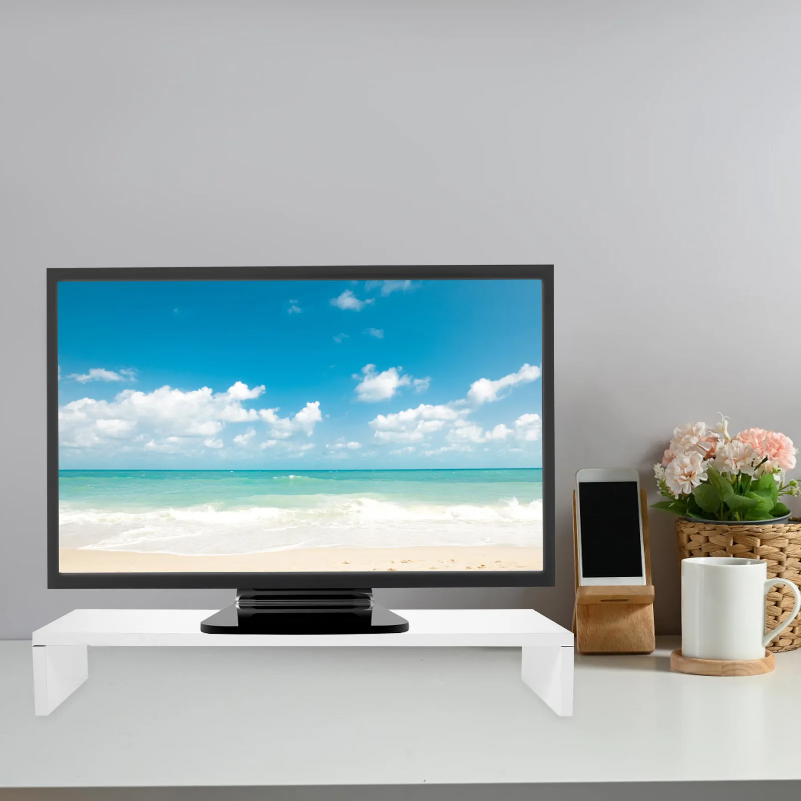Desktop Monitor Stand White Thickened Board Computer Screen Riser Multi-Function Height Extension Rack Laptop Stand Notebook TV
