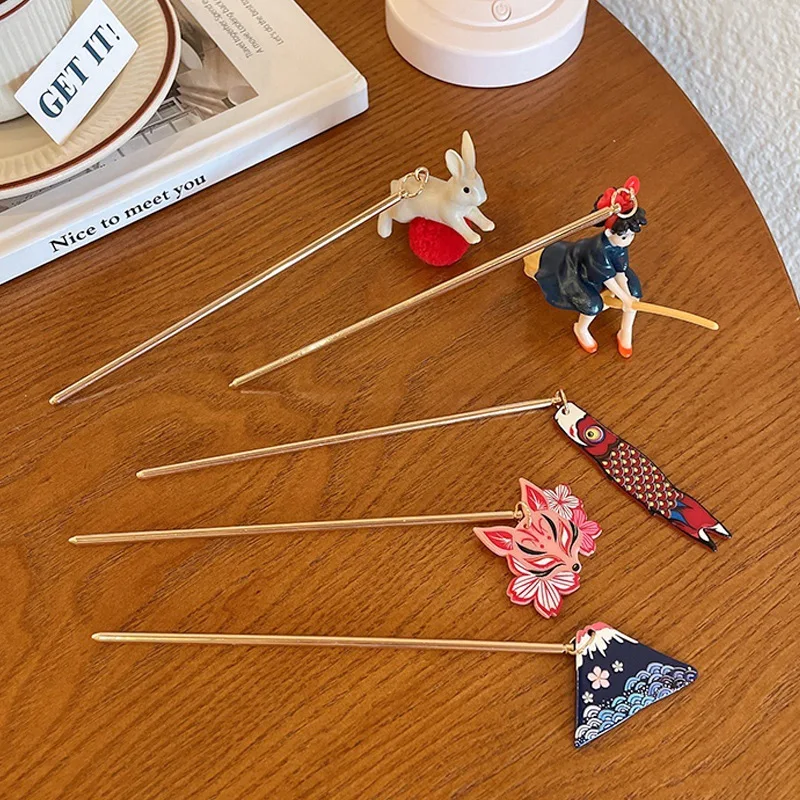 Vintage Japanese Cartoon Rabbit Girl Fox Hair Clasp Hairpins 2022 Trendy Personality Female Combs and Sticks Hair Accessories