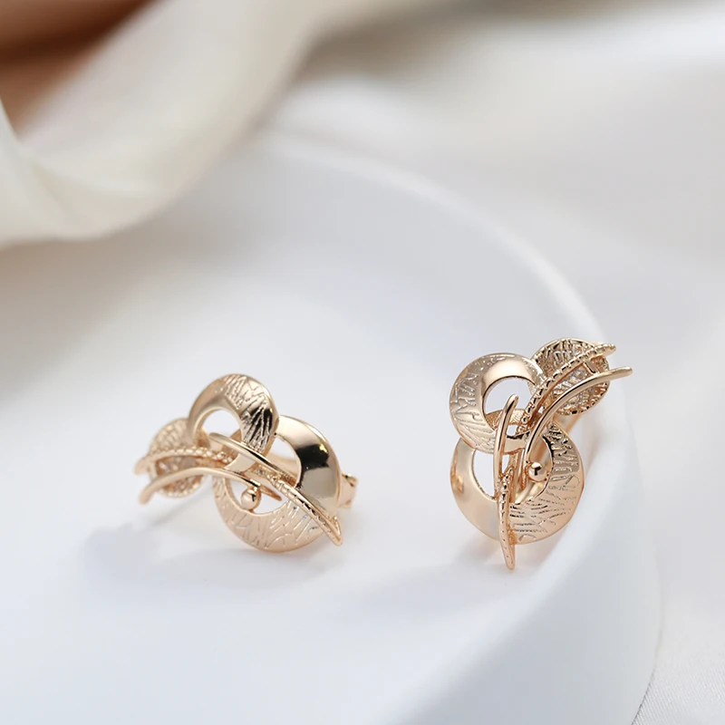Kinel New Fashion Glossy Earring for Women Unusual Creative Hollow Geometry 585 Rose Gold Color Ethnic Bride Vintage Jewelry