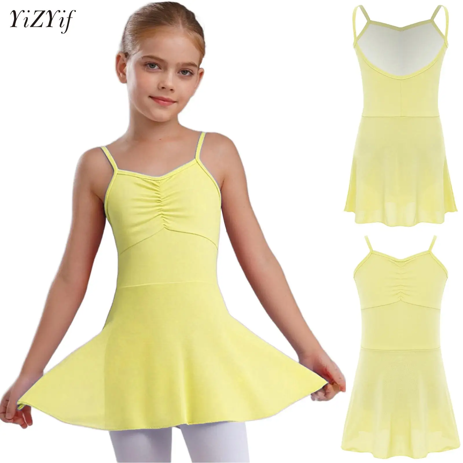 

Ballet Dress Girls Dance Ballet Leotard Dress Front Ruched Sleeveless Chiffon Skirted Leotard Practice Performance Costumes