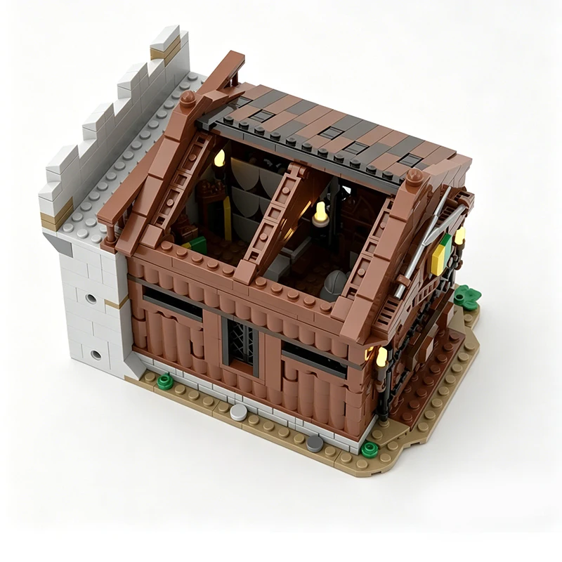 923 PCS Modular Castle Armory Zeughaus Medieval Castle Building MOC Model Custom Building Blocks Educational Toy Gift For Kids