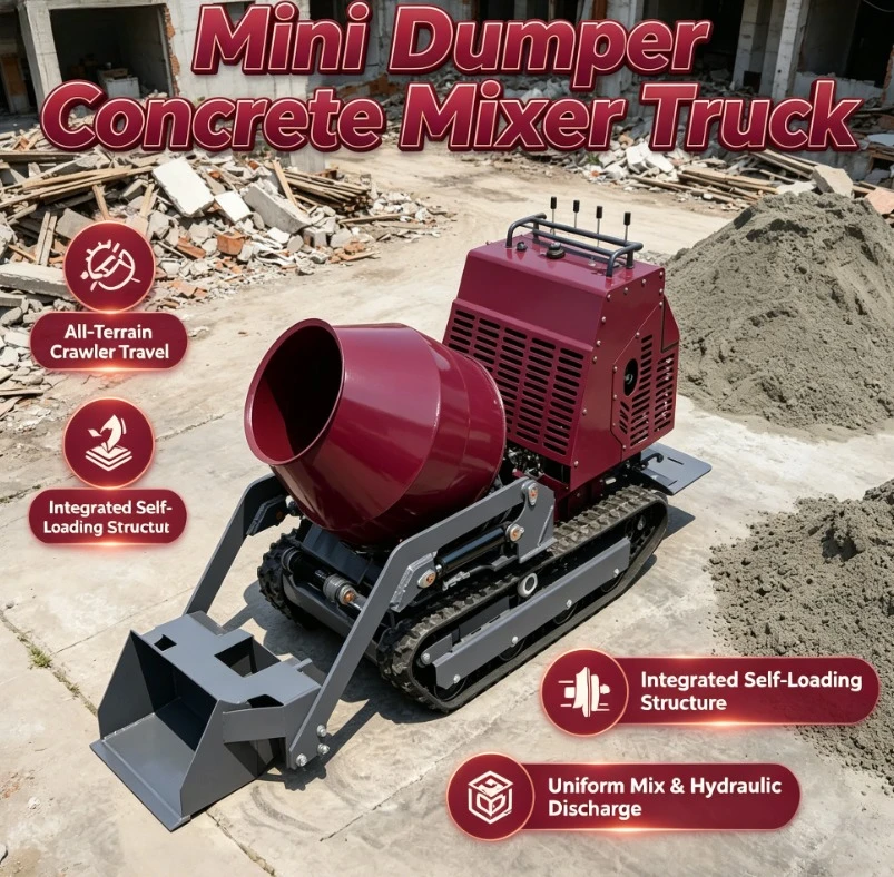 

Customized Mini Concrete Mixer 300L Crawler Dumper Hydrostatic Track Drive System Diesel Engine High Efficiency Pump Motor