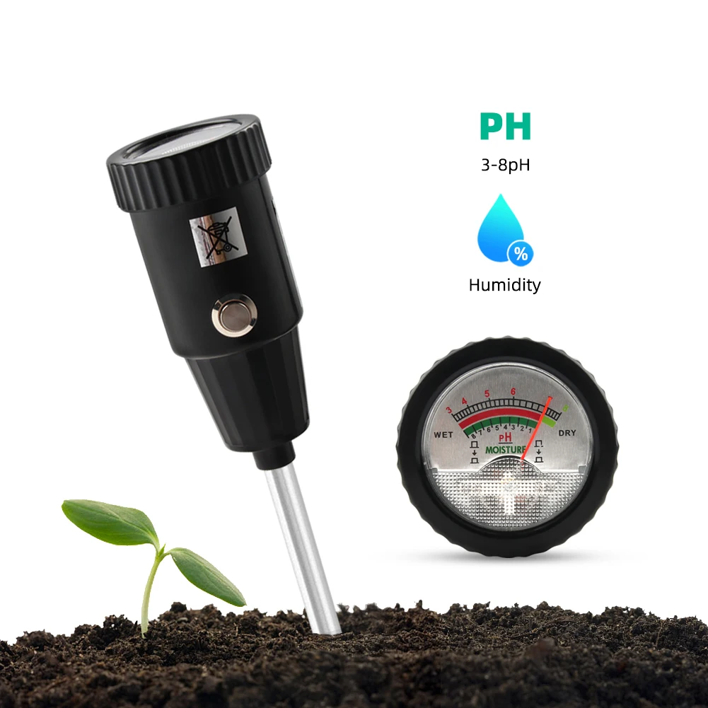 2 in 1 Soil Moisture pH Meter 3-8ph Moisture Analyzer Acidity Tester Metal Long Probe Detector Plant Garden Measurement Tool