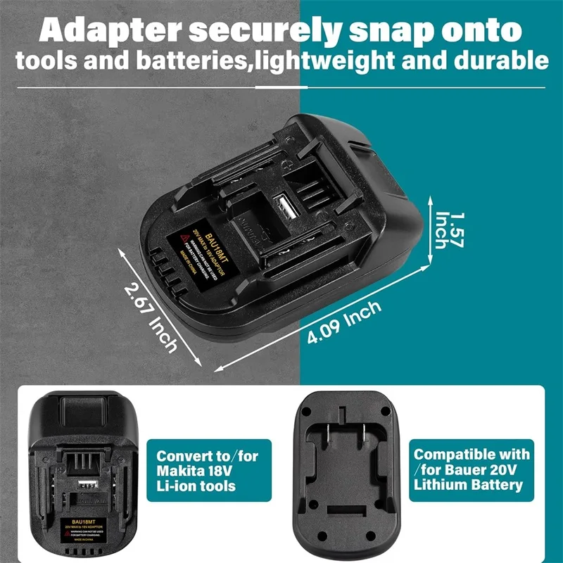 Battery Adapter For Bauer 20V Li-ion Battery to for Makita 18V Power Tools,Converter Power Drill/Impact Driver Tools Accessories