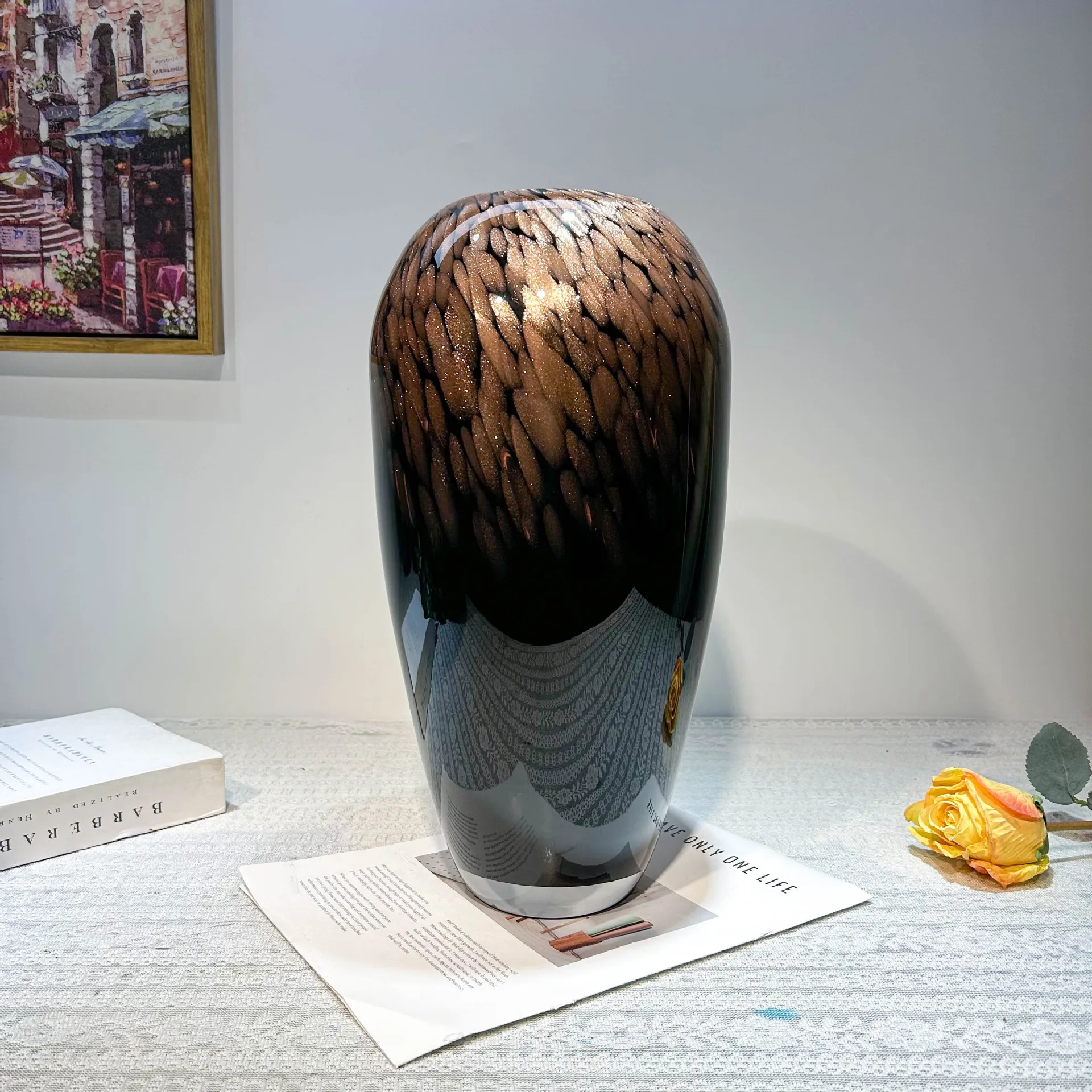 New Chinese high-end gold sprinkling craft glazed vase home soft decoration Bogu frame model room advanced ornament