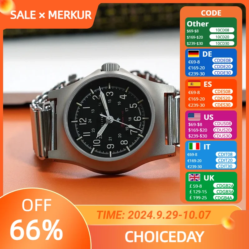 Merkur Vintage  Watch British Military Field Watch Mens Mechanical Hand Wind Watches Luminous Stain Steel Sapphire Lens Reloj