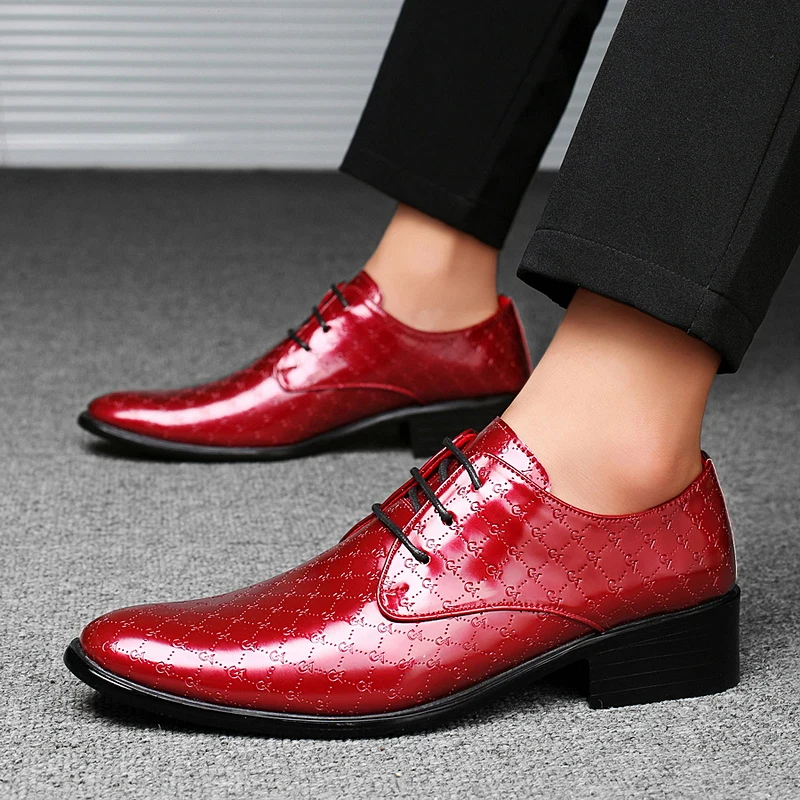 2024 Classic Red Dress Shoes Man Patent Leather Shoes Oxford Derby Gentleman Business Shoes Men Luxury Party Wedding Shoes Men