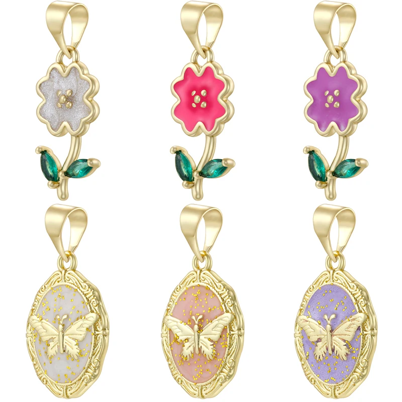 ZHUKOU Enamel Drip Glaze Sweet and Romantic French Butterfly Pendant Women's DIY Handmade Jewellery Making Accessories:VD2010