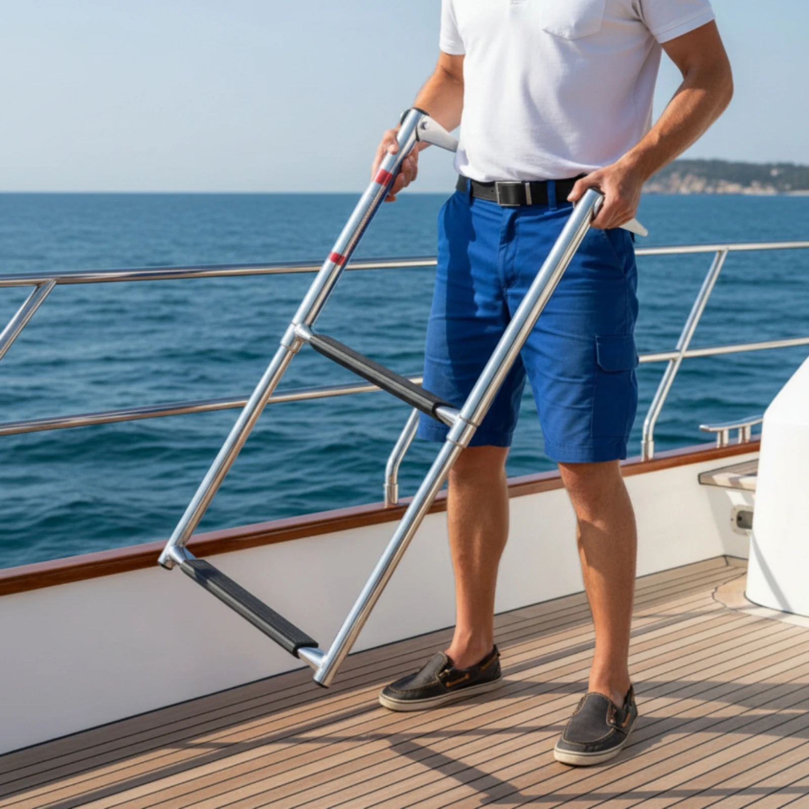 Folding Boat Ladder Stainless Steel Boarding Ladder Hardware Marine Grade Foldable for Boaters, Boats, Yachts