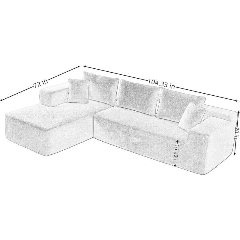 Sectional Couch, Sofa With 3 Back Pillows & 2 Throw Pillows, L Shaped Polyester Upholstered 104.33