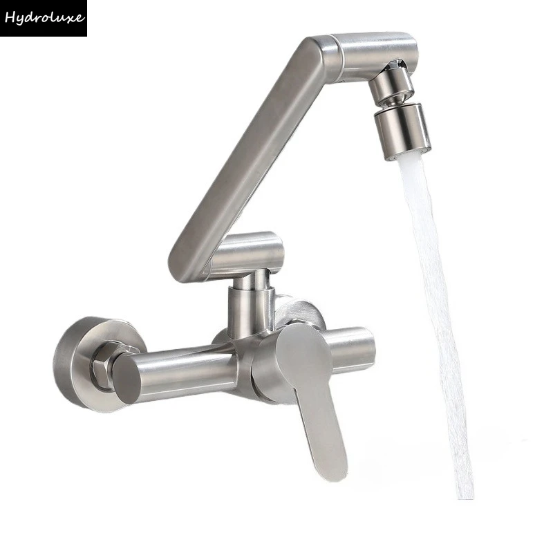 

Настенный кухонный смеситель для раковины с горячей и холодной водой, поворотный, серебристый