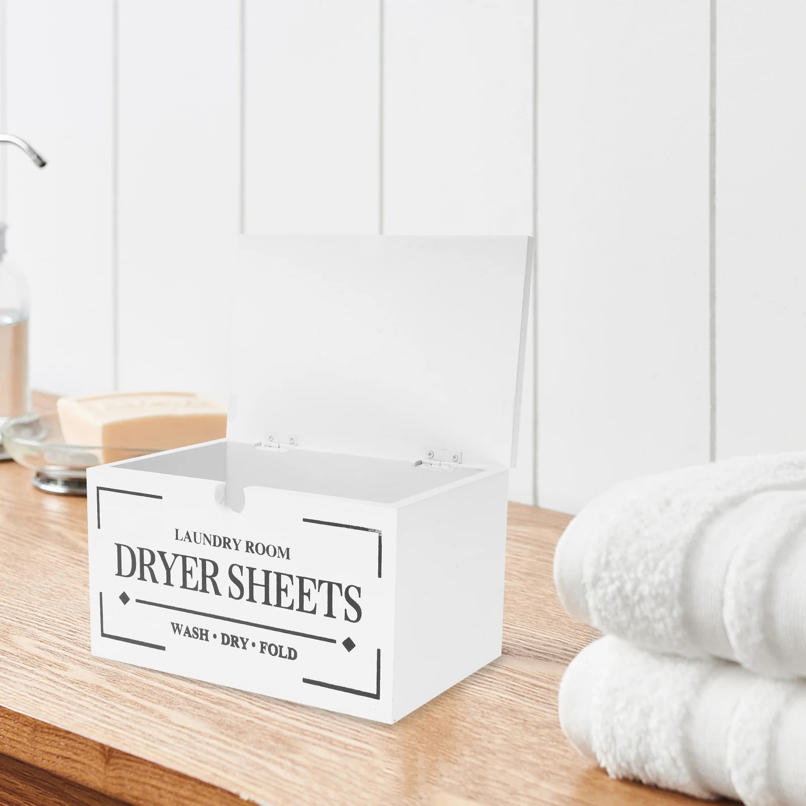

1pcs Dryer Sheet Container Wooden Laundry Storage Box For Fabric Sheets Holder Lid Organizer Home Room