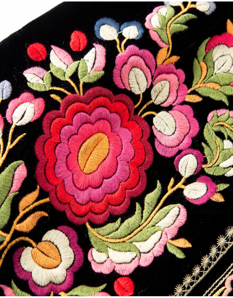 Otoño nuevo cuello redondo seda + tela de terciopelo exquisito Palacio bordado Irregular botones hechos a mano estilo Retro abrigo de mujer S-XL