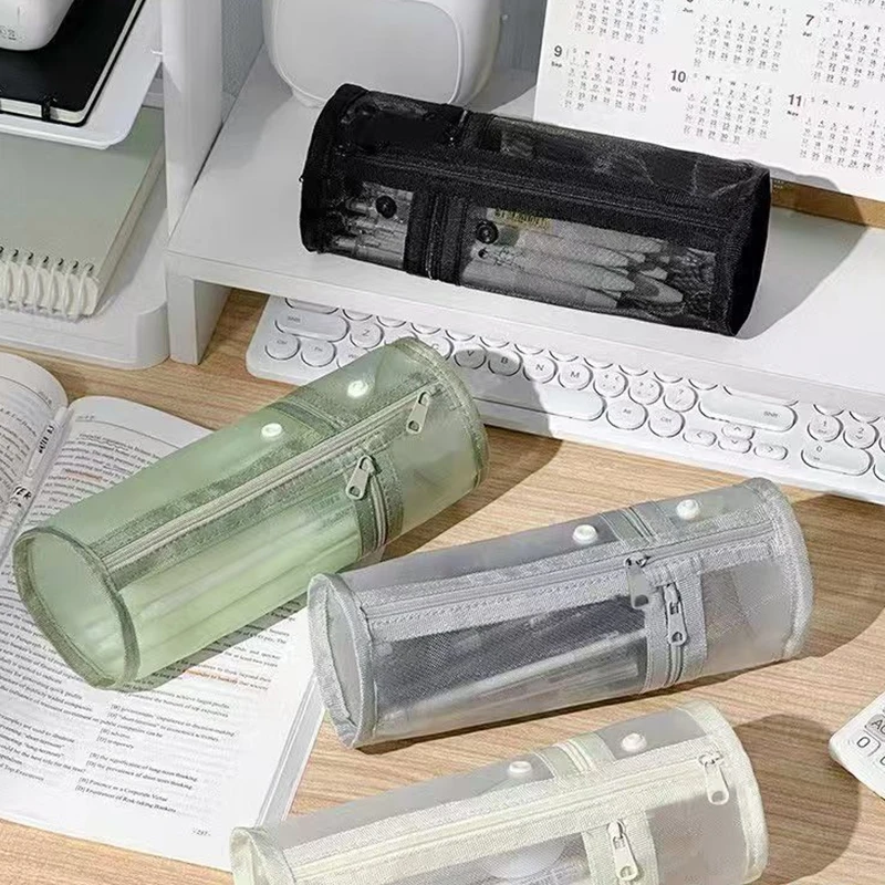 Mesh Dual-use Makeup Brush Storage Bag Portable Brush Case Simple Large Capacity Brush Bucket Holder Travel Stand-up Pouch