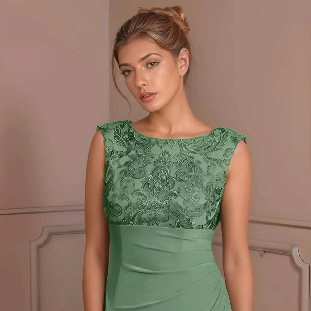 Maßgeschneiderte klassische elegante Kleider für die Brautmutter, Chiffon, Spitze, lange Applikationen, Meerjungfrau, Flügelärmel, Hochzeits-Party-Kleider